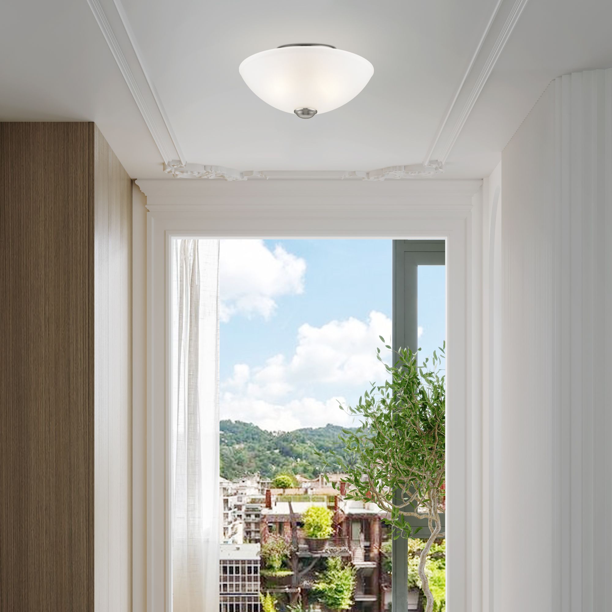 Image 7 Somerset 13-in W Brushed Nickel Frosted Glass Semi-Flush Mount Light more views