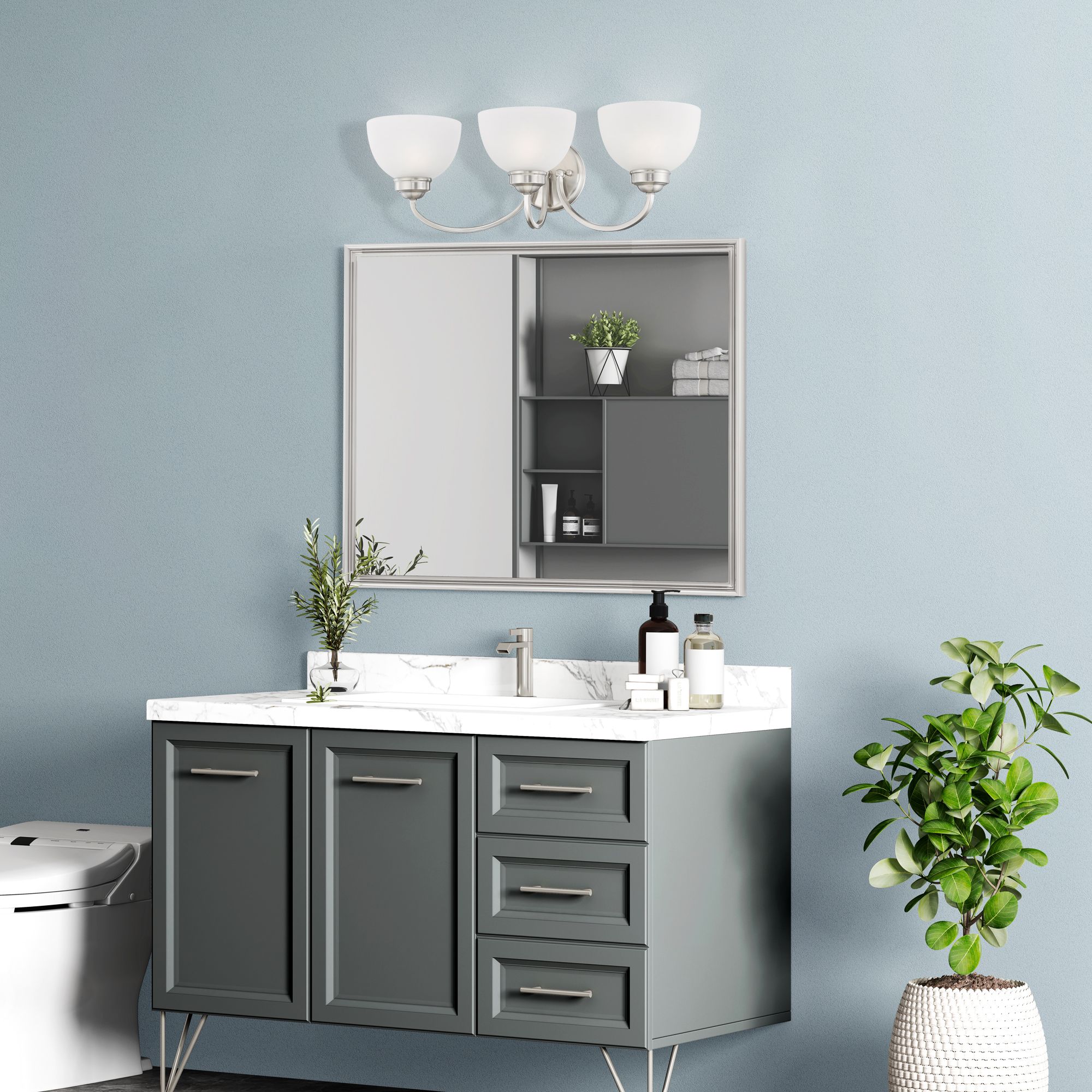 Somerset 3-Light Brushed Nickel Dome Vanity Light