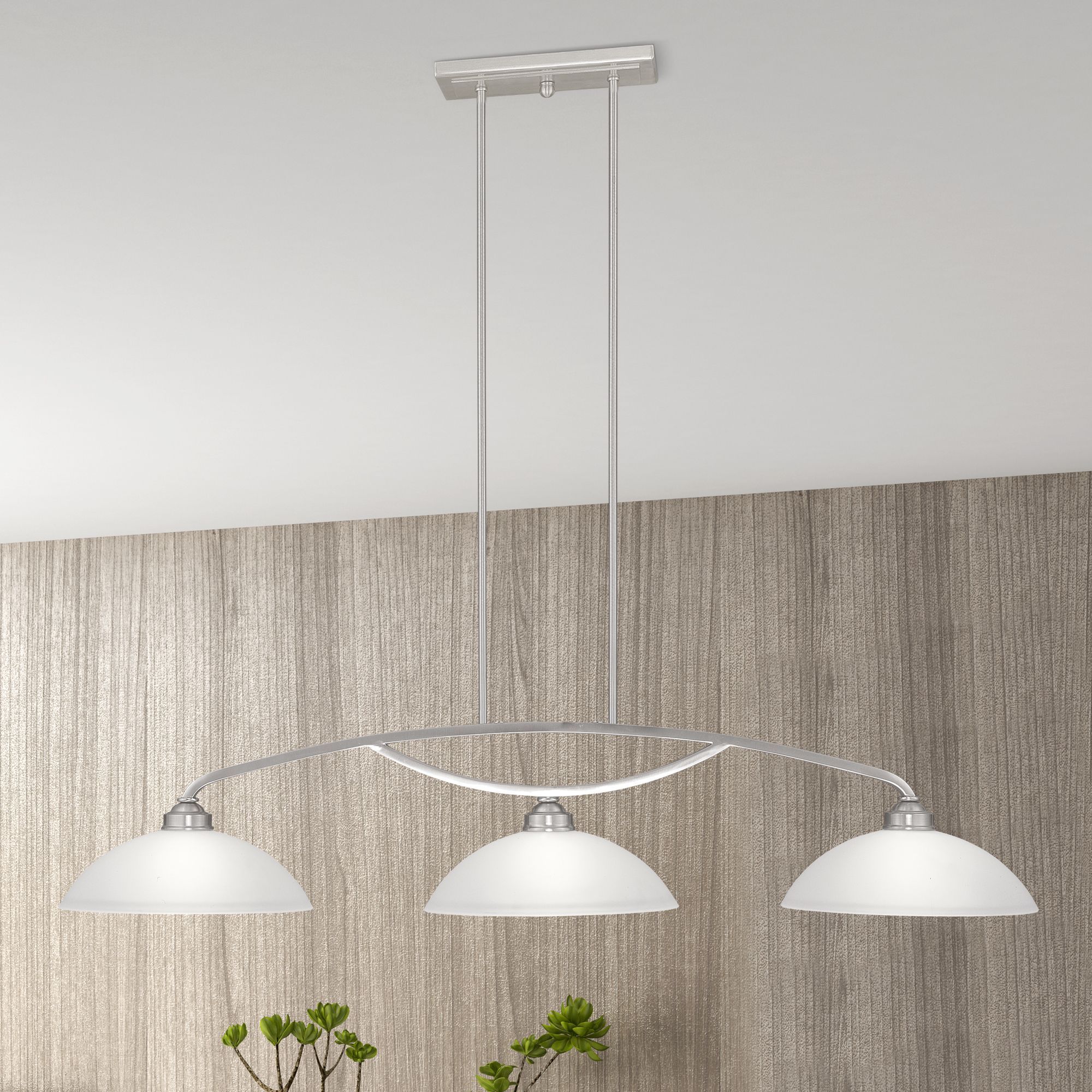 Somerset 3-Light Brushed Nickel Light with White Shades in scene