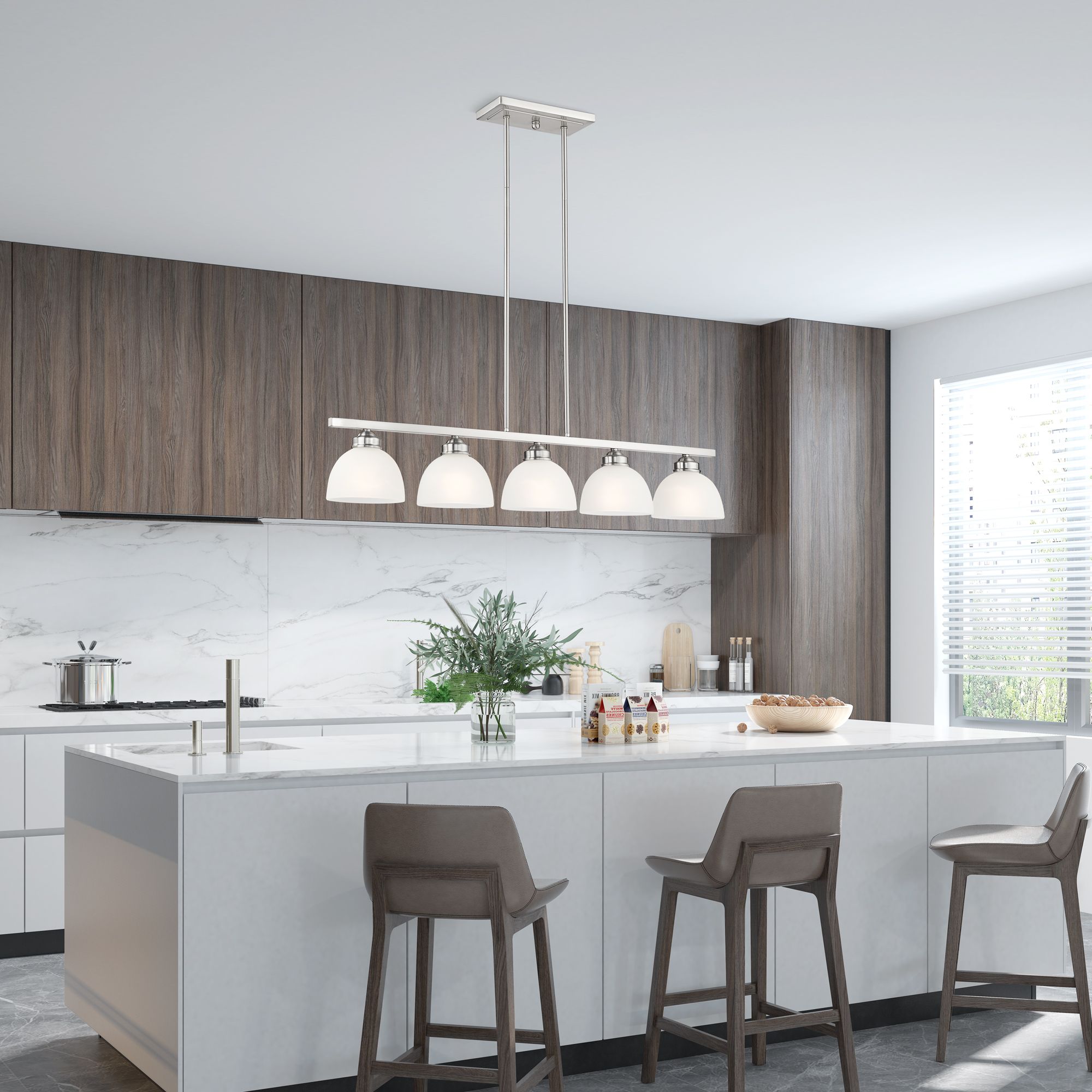 Somerset 42" Wide Brushed Nickel 5-Light Linear Pendant in scene