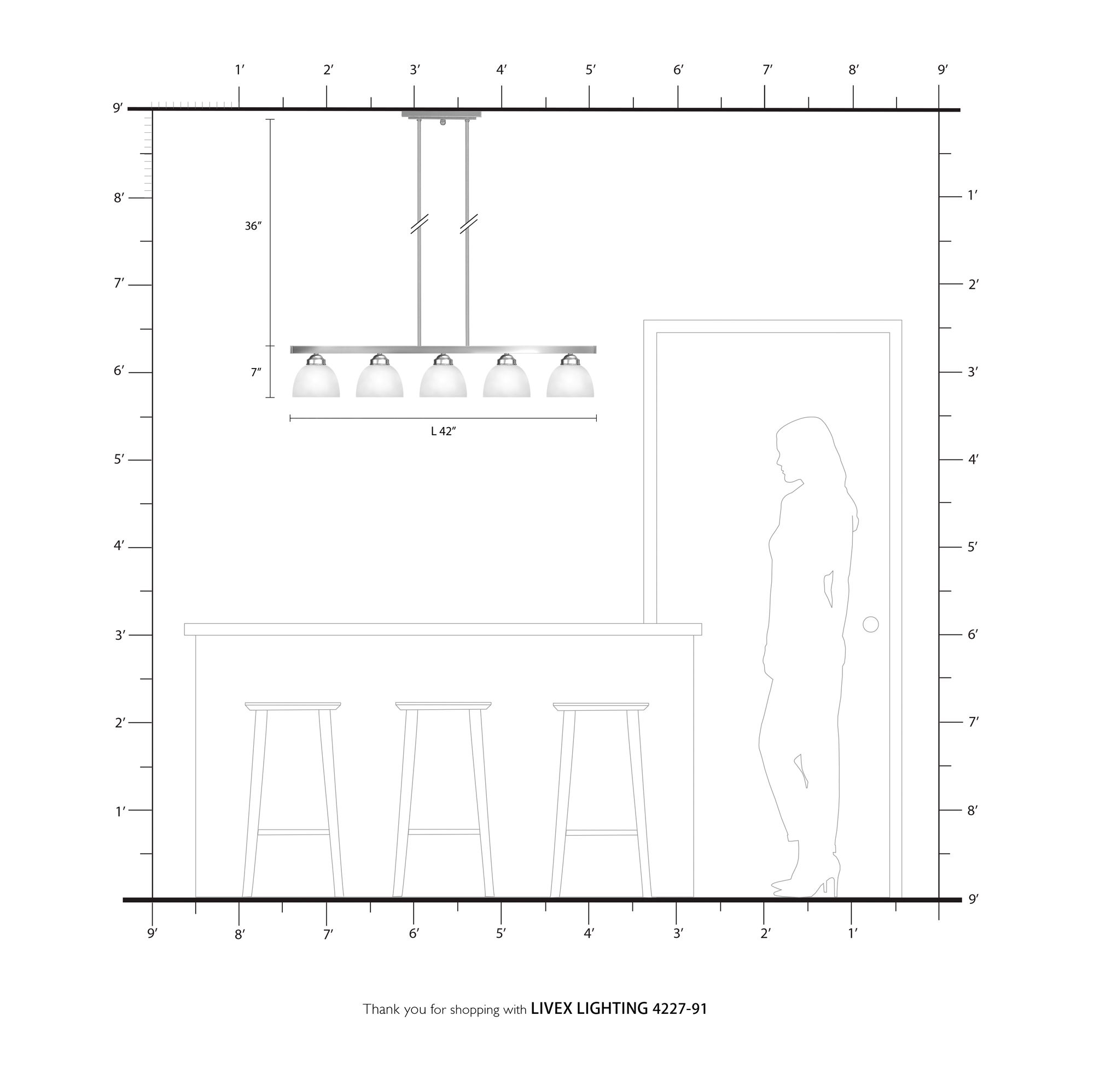 Somerset 42" Wide Brushed Nickel 5-Light Linear Pendant in scene