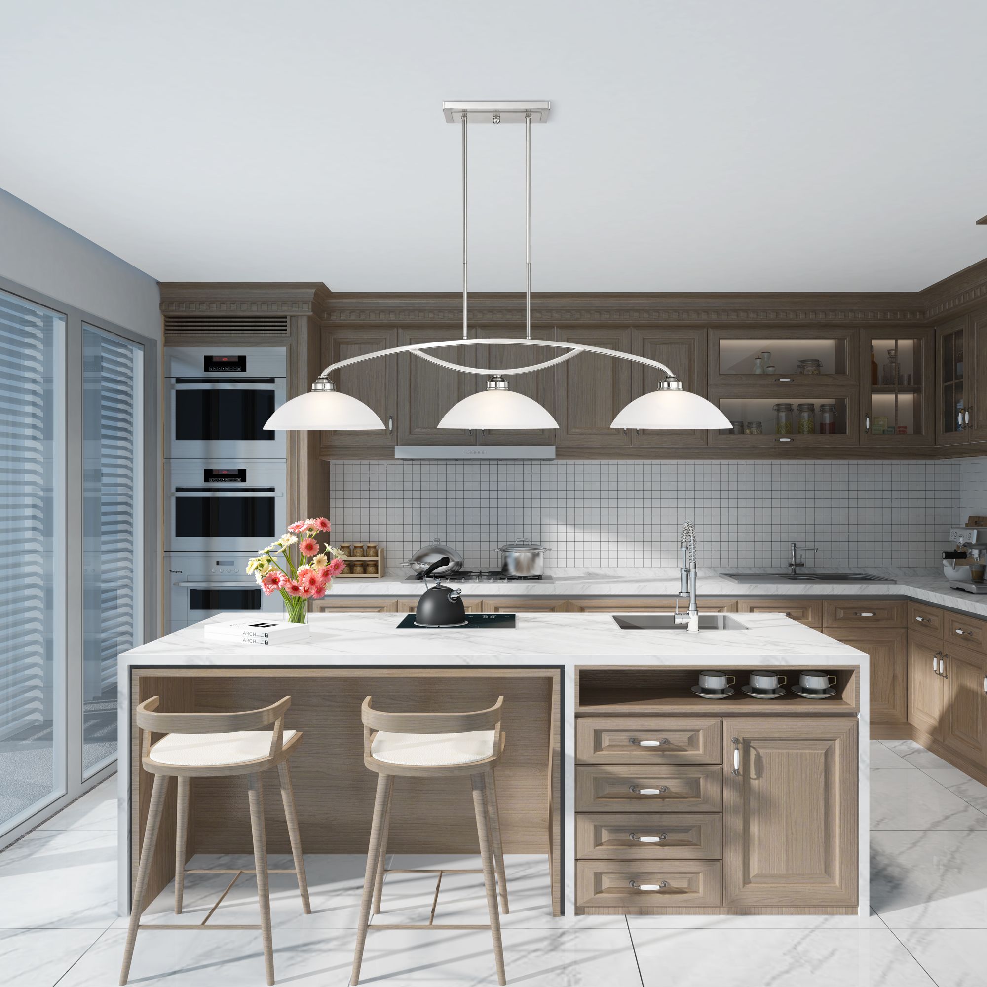 Somerset 50" Wide Brushed Nickel 3-Linear Pendant in scene