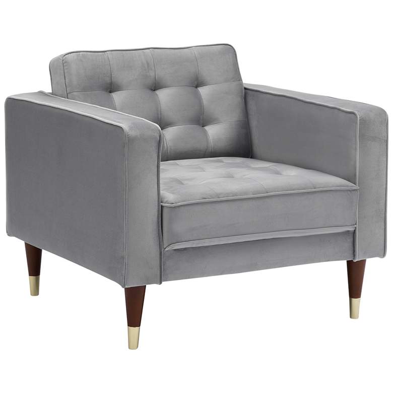 Image 1 Somerset Mid Century Modern Club Chair in Gray Velvet and Wood