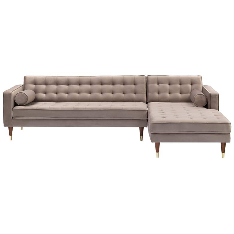 Image 1 Somerset Mid Century Modern Right Sectional Sofa in Taupe Velvet