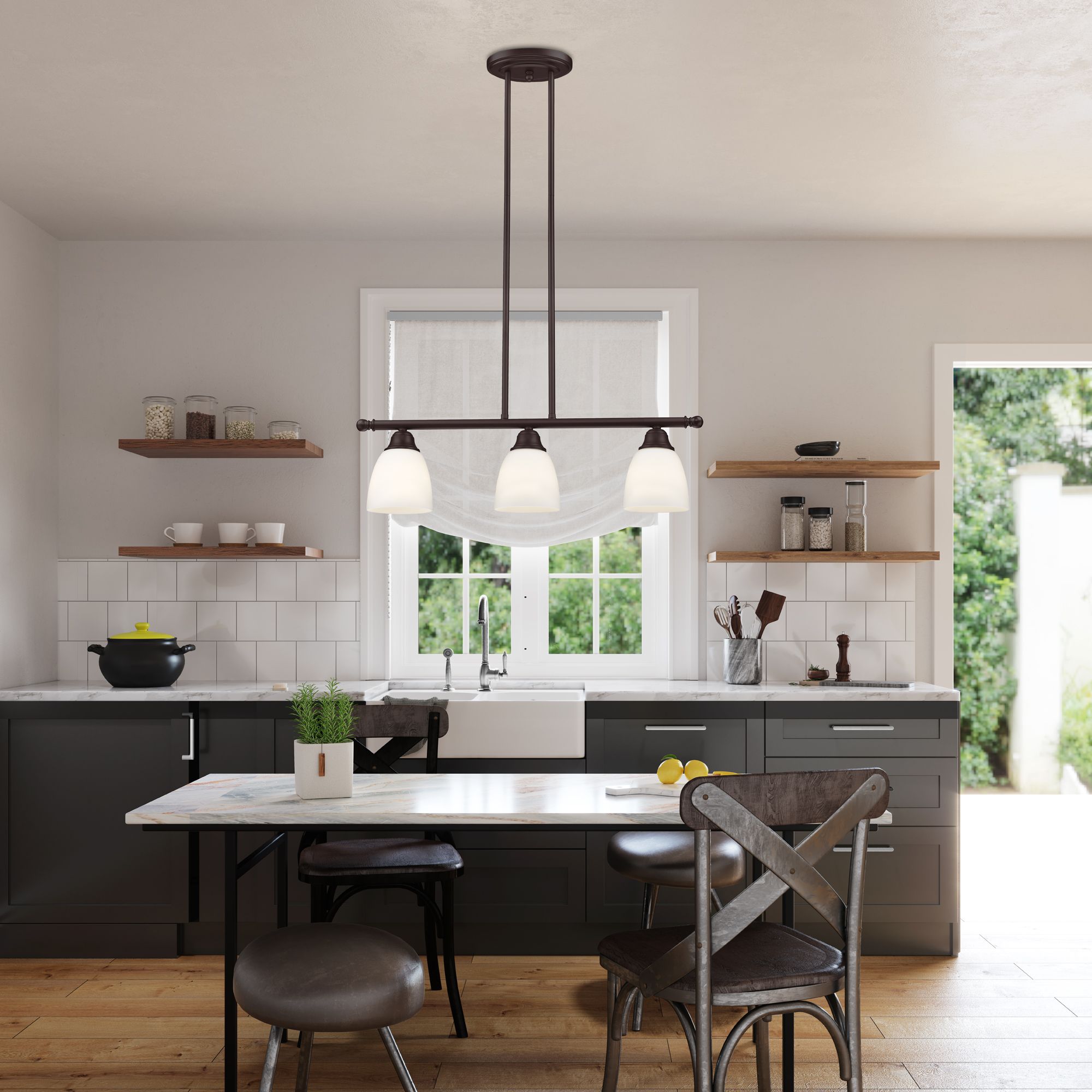 Somerville 26" Wide Bronze 3-Light Linear Pendant in scene