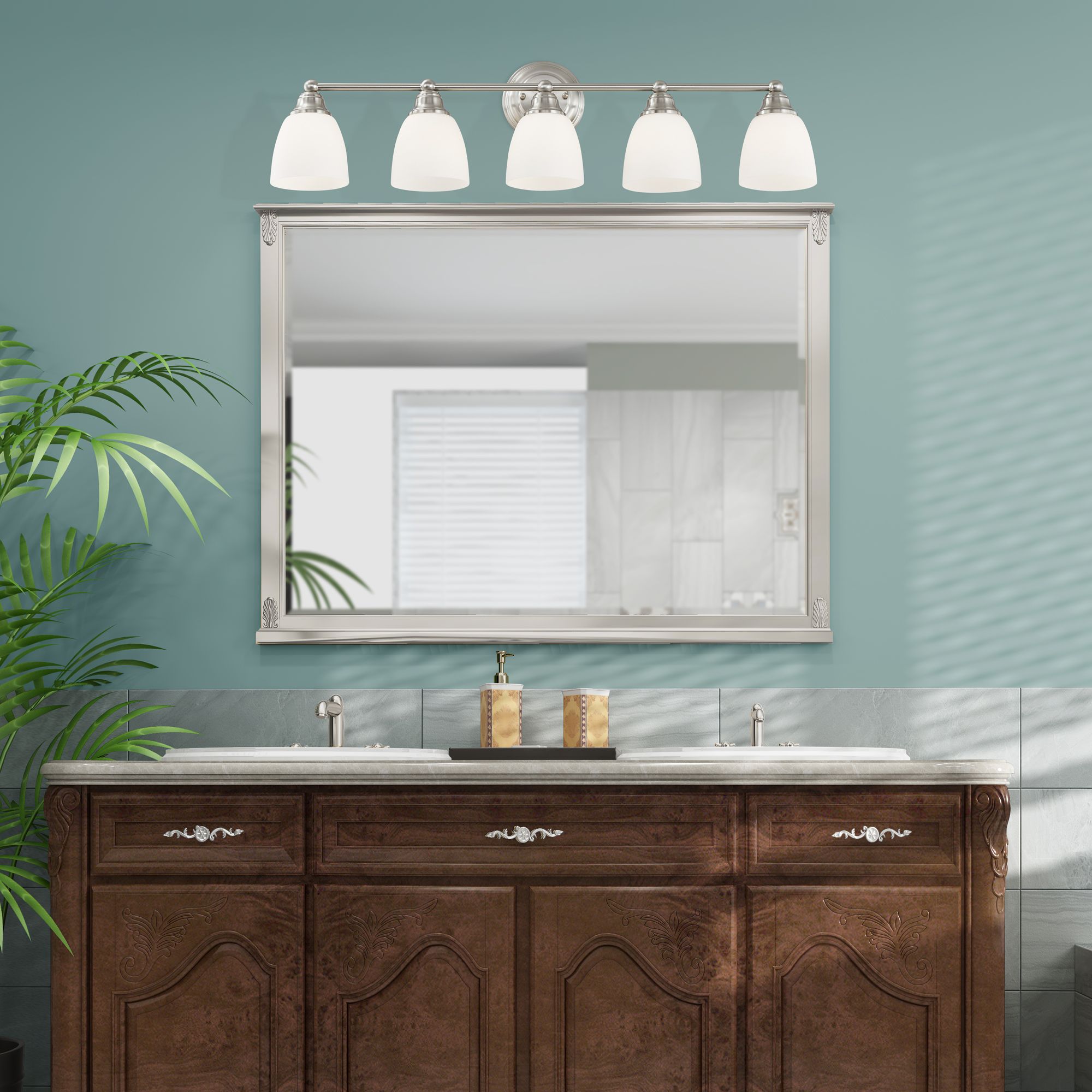 Somerville 34" Wide Brushed Nickel 5-Light Bath Light in scene