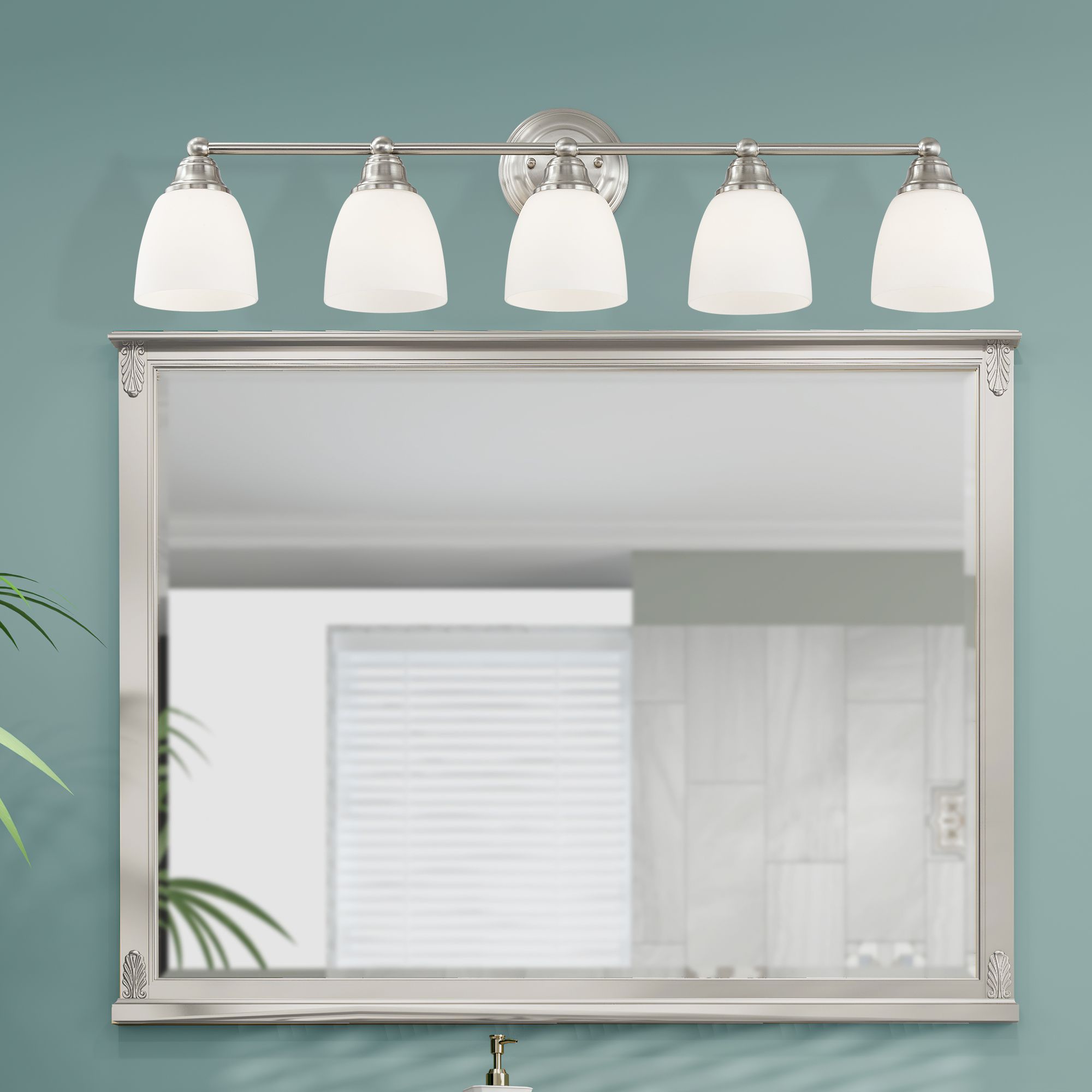 Somerville 34" Wide Brushed Nickel 5-Light Bath Light in scene