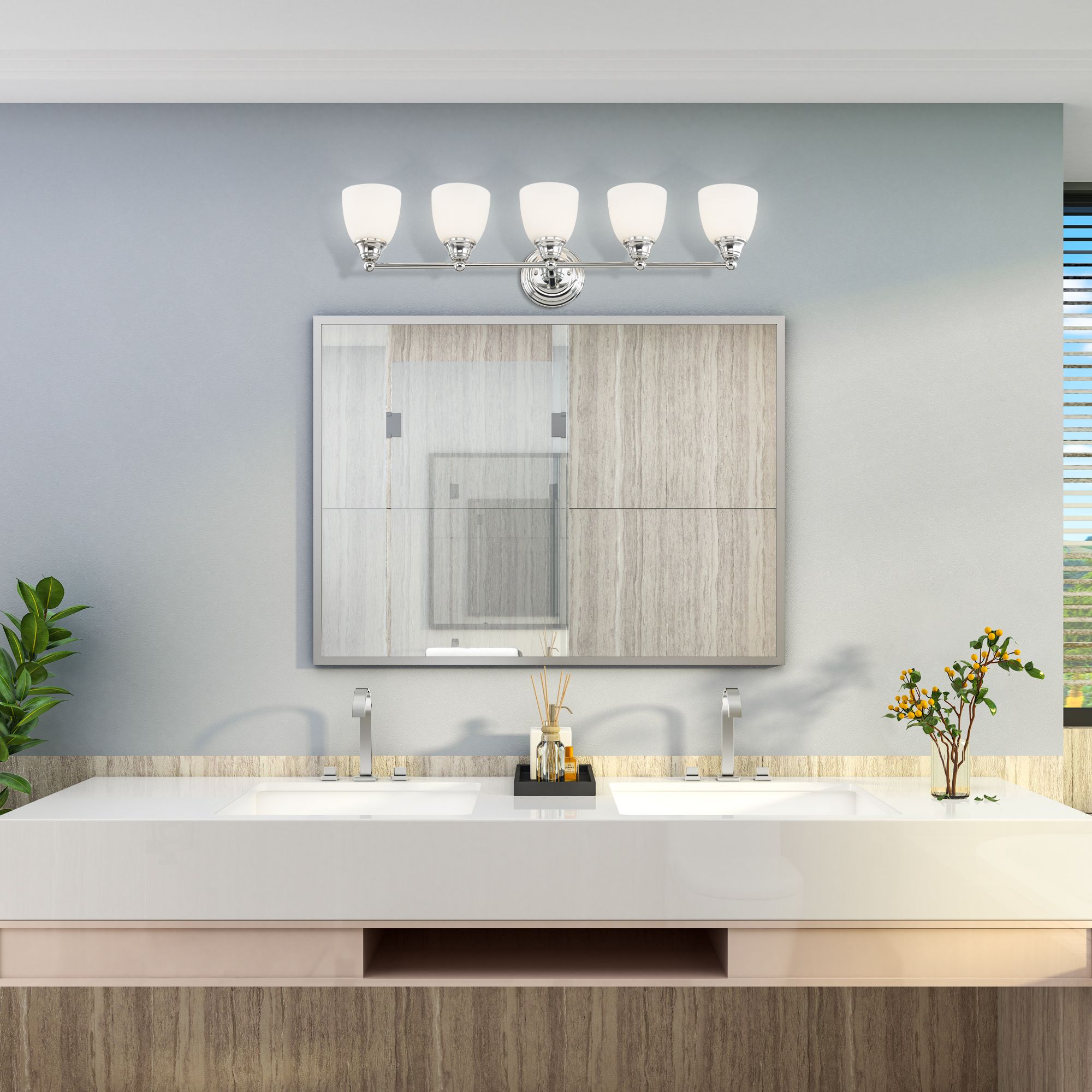 Somerville 34" Wide Polished Chrome 5-Light Bath Light in scene