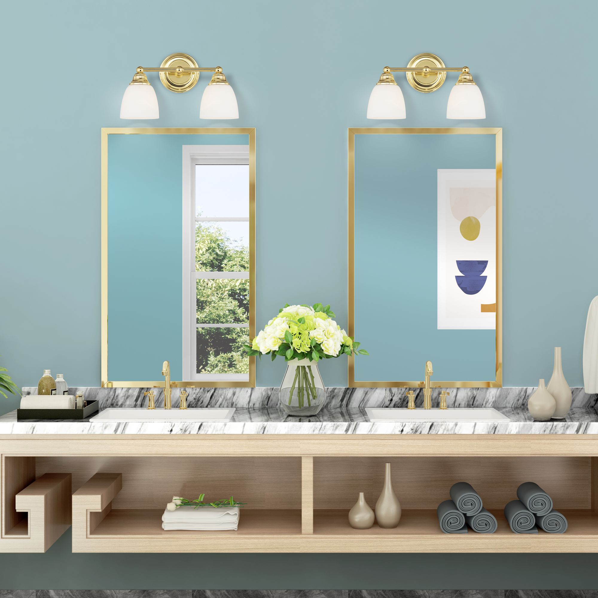 Somerville 9" High Polished Brass 2-Light Wall Sconce