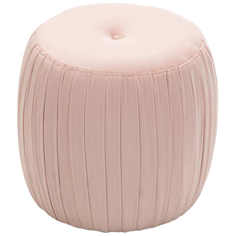 Image 2 Sommer Blush Button-Tufted Pleated Velvet Drum Ottoman more views