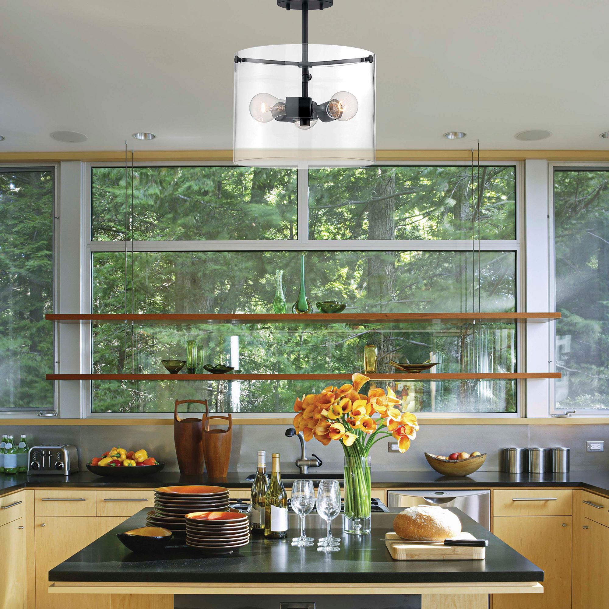 Image 6 Sommerset; 3 Light; Semi-Flush Fixture; Matte Black Finish with Clear Glass more views