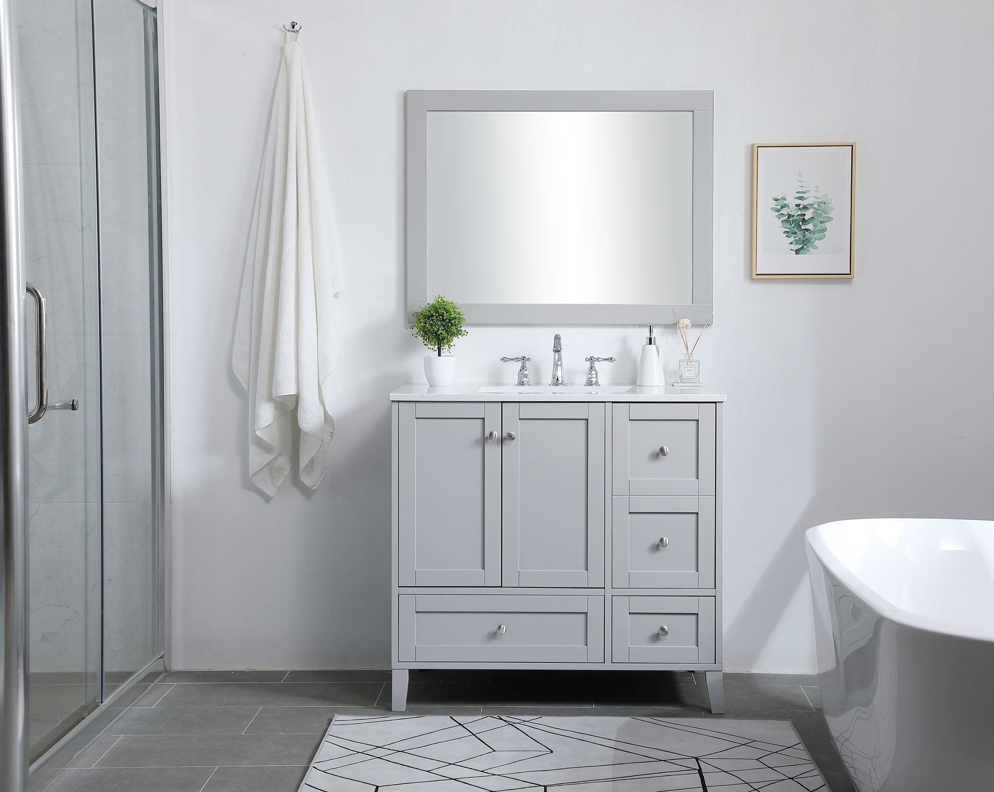 Image 4 Sommerville 36 in. Grey Bathroom Vanity with Calacatta White Quartz more views