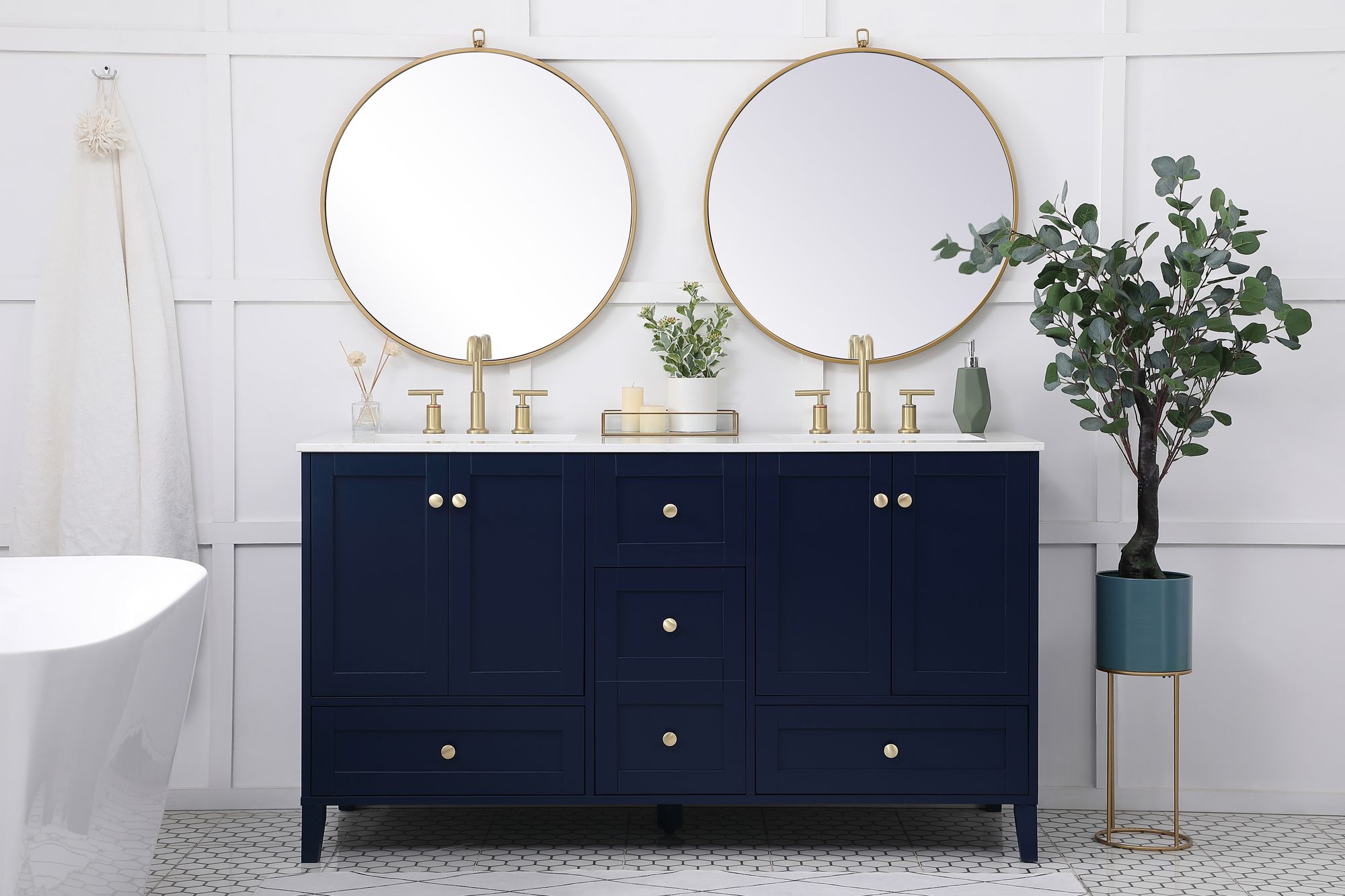 Image 4 Sommerville 60 in. Blue Double Sink Bathroom Vanity, Calacatta White Quartz more views