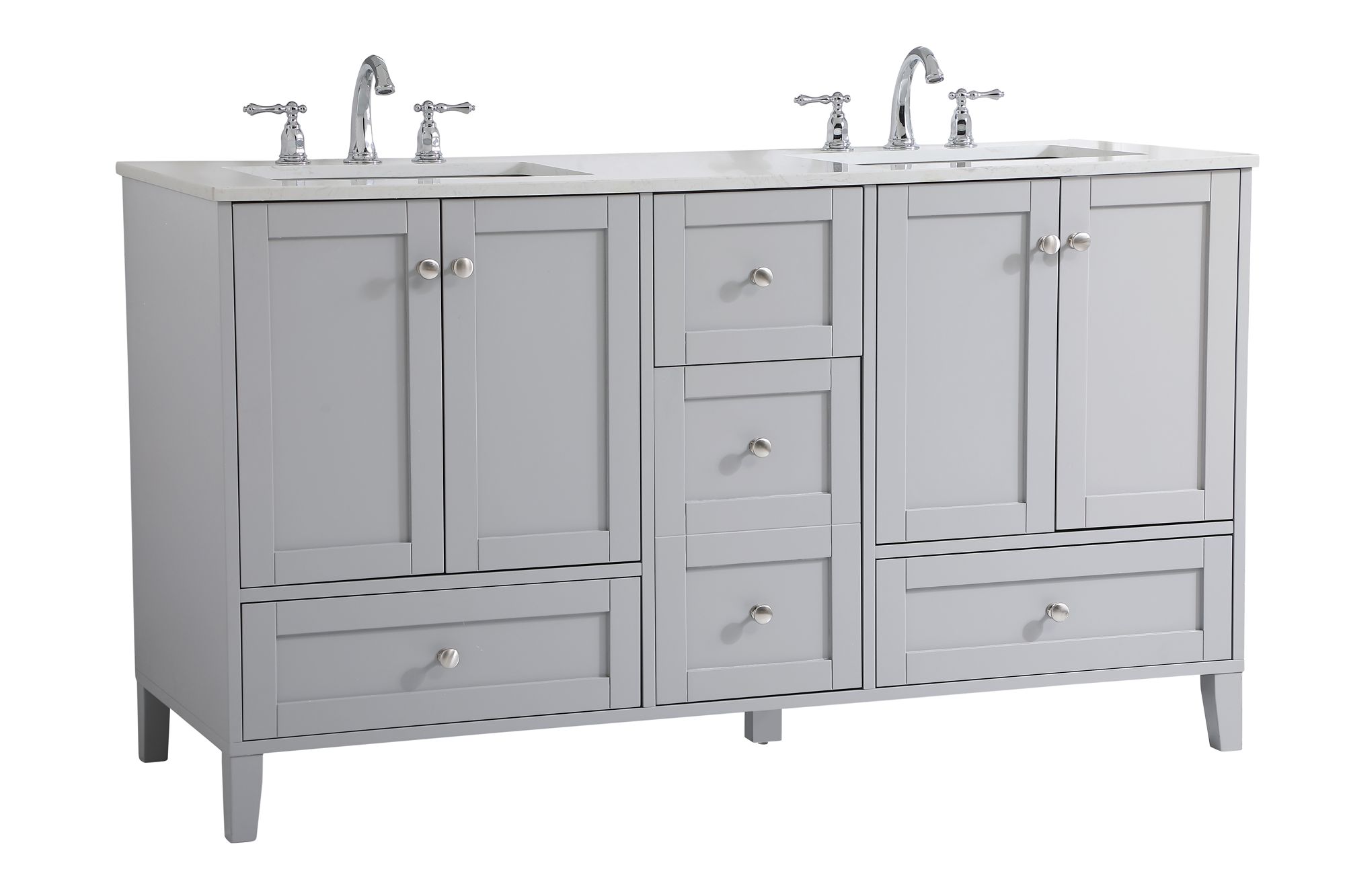 Image 3 Sommerville 60 in. Grey Double Sink Bathroom Vanity, White Calacatta Quartz more views