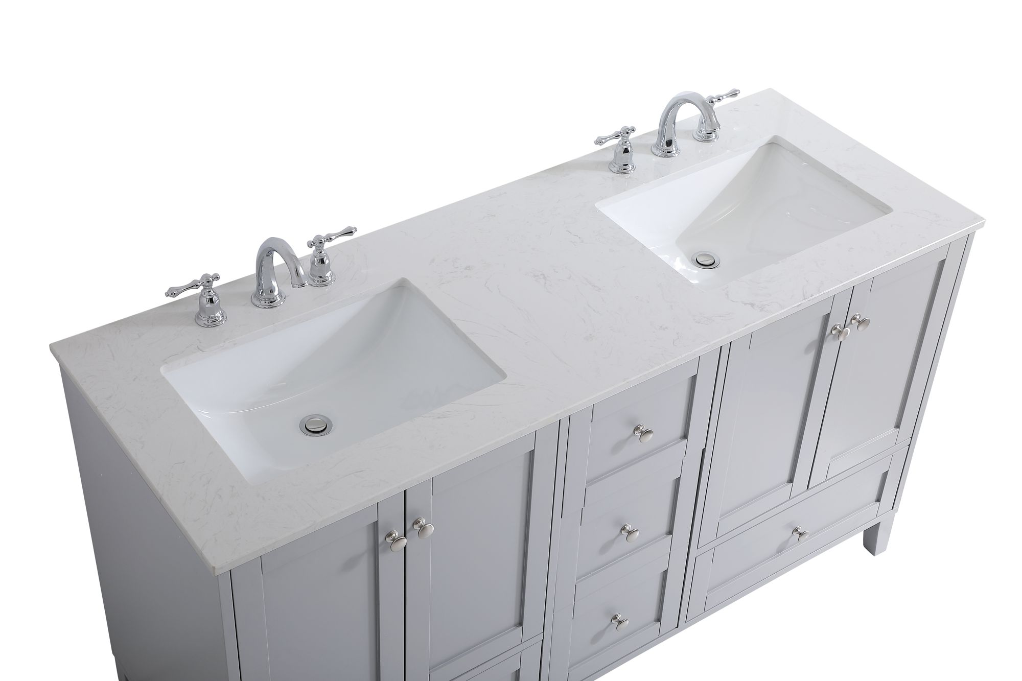 Image 4 Sommerville 60 in. Grey Double Sink Bathroom Vanity, White Calacatta Quartz more views