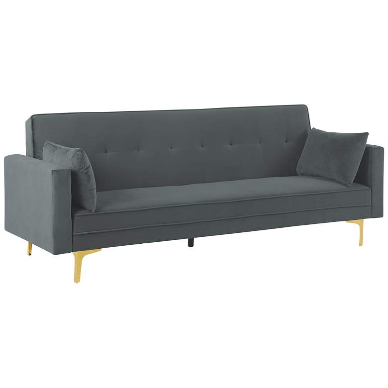 Image 2 Sonesta 84 inch Wide Gray Velvet Convertible Sofa Bed