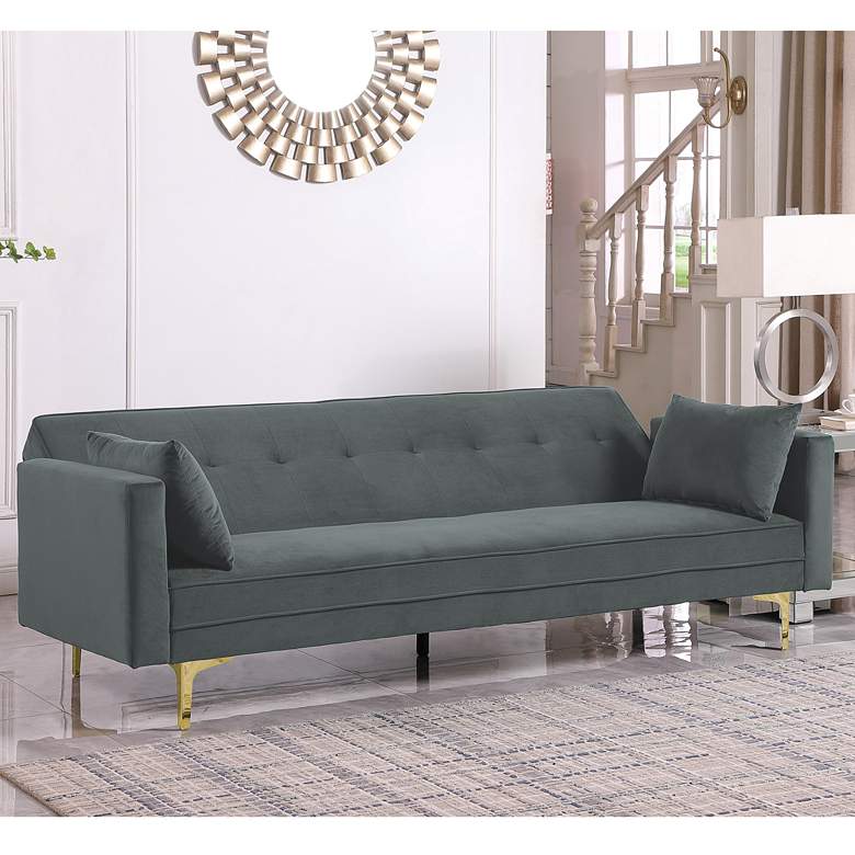 Image 1 Sonesta 84" Wide Gray Velvet Convertible Sofa Bed