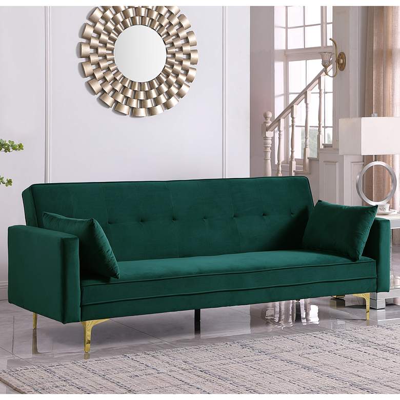 Image 1 Sonesta 84" Wide Green Velvet Convertible Sofa Bed
