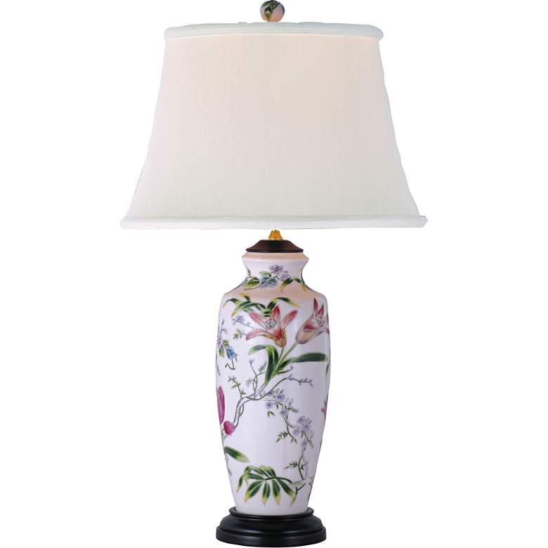 Image 2 Song Bird and Garden Lily 27 inch High Ginger Jar Porcelain Table Lamp