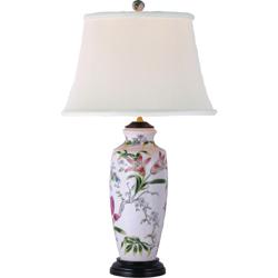 Song Bird and Garden Lily 27&quot; High Ginger Jar Porcelain Table Lamp