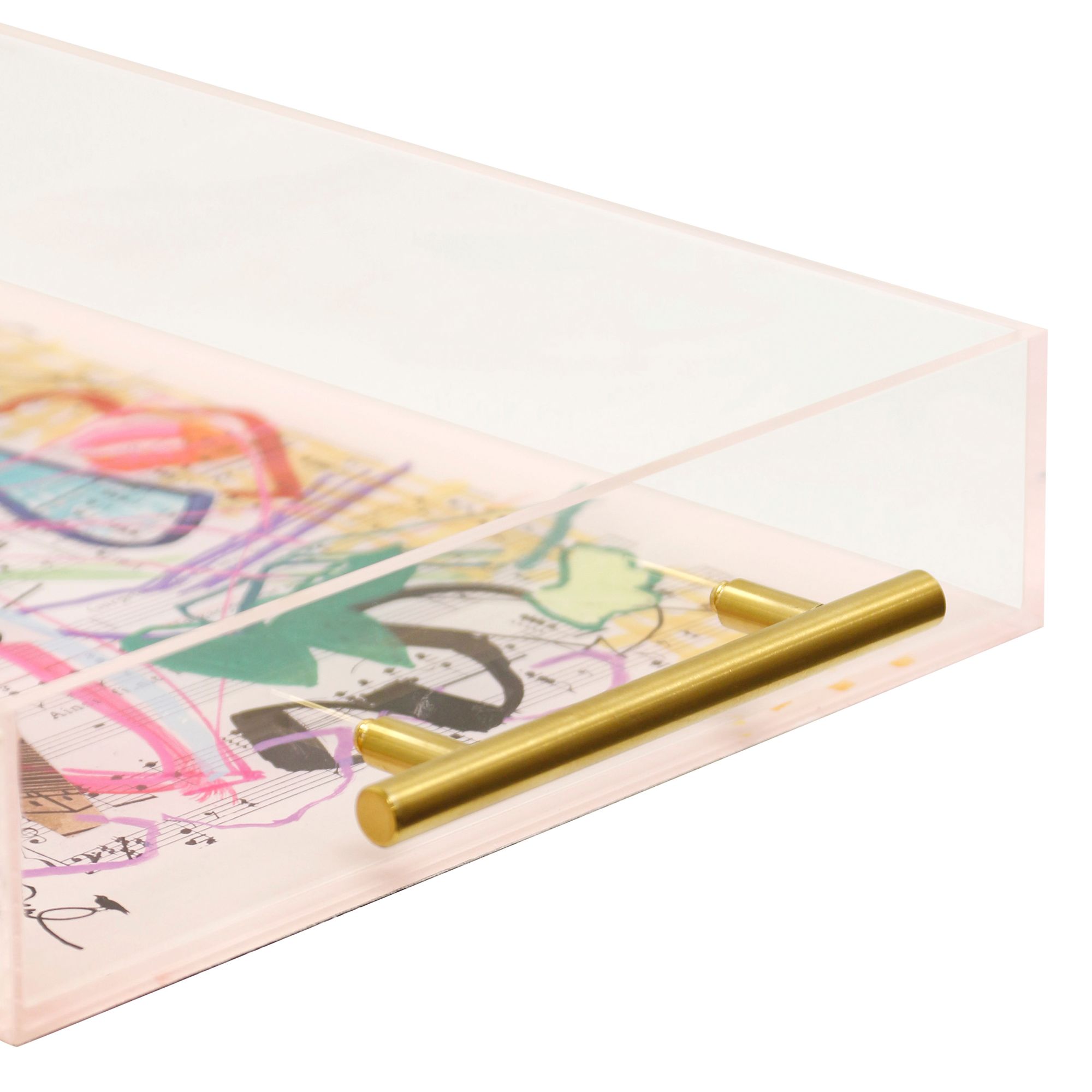 Thumbnail2 of Songbook II Acrylic Tray- Large Abstract Print On Acrylic With Gold Handles more views