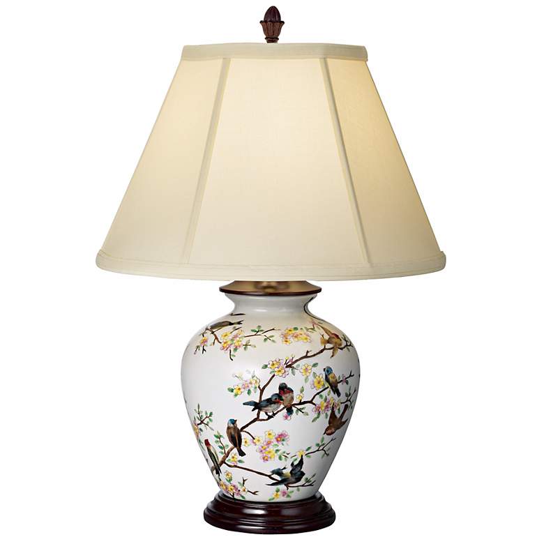 Image 1 Songster Bird Blue Tint Porcelain Jar Table Lamp