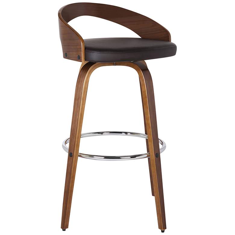 Image 1 Sonia 26 in. Swivel Barstool in Brown Faux Leather and Walnut Wood