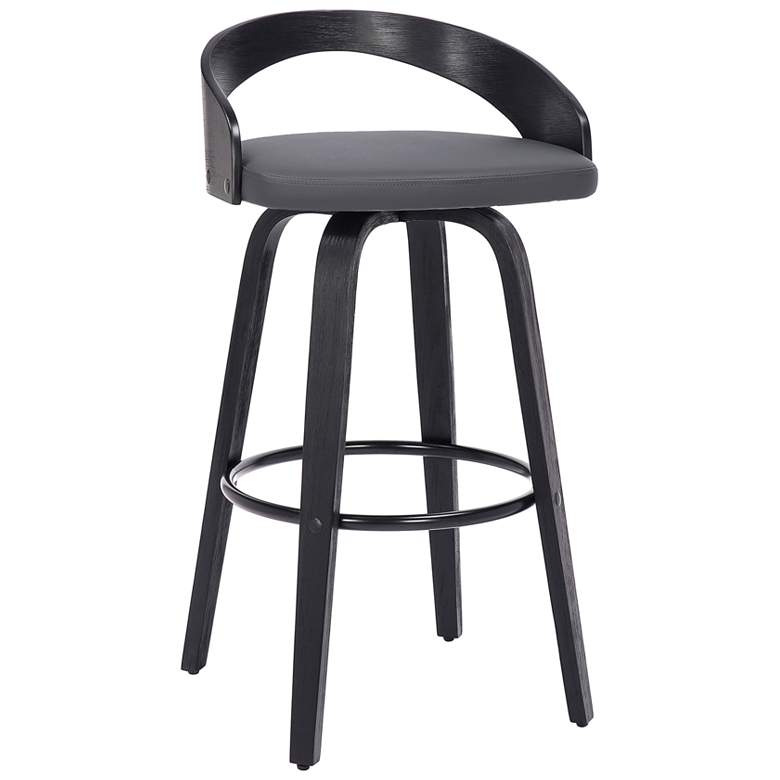 Image 1 Sonia 26 in. Swivel Barstool in Grey Faux Leather and Black Wood