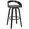 Sonia 26 in. Swivel Barstool in Grey Faux Leather and Black Wood
