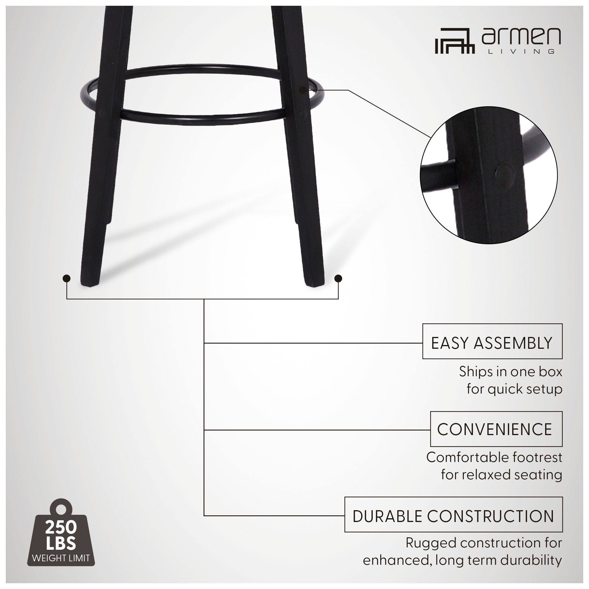 Sonia 26 in. Swivel Barstool in Grey Faux Leather and Black Wood