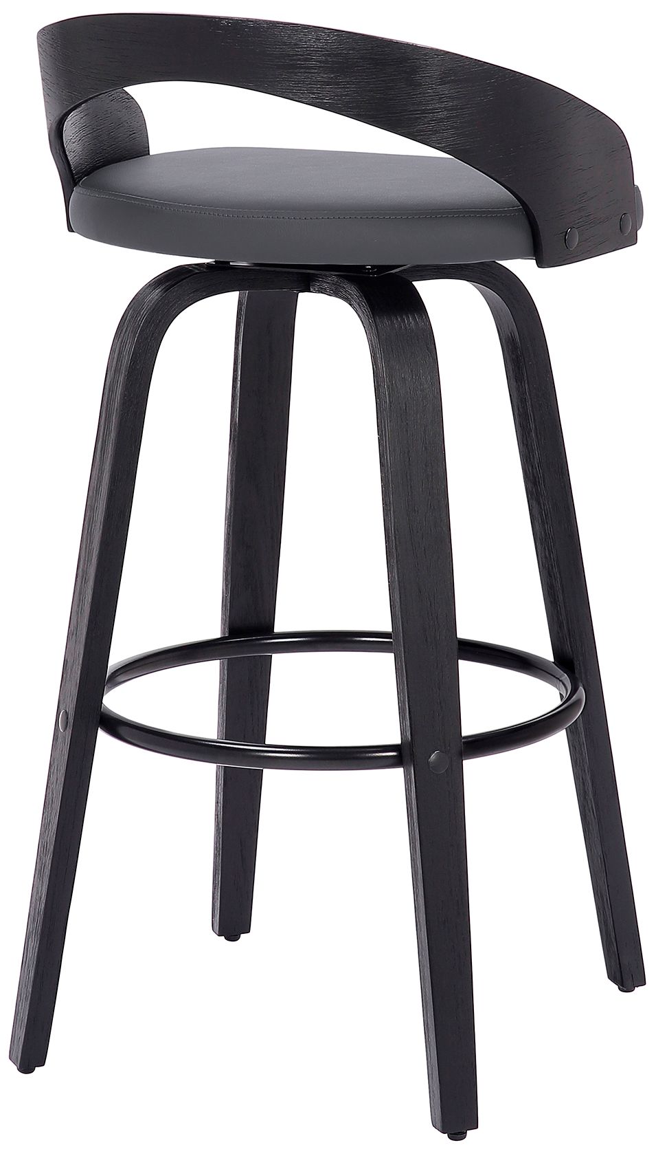 Image 4 Sonia 26 in. Swivel Barstool in Grey Faux Leather and Black Wood more views