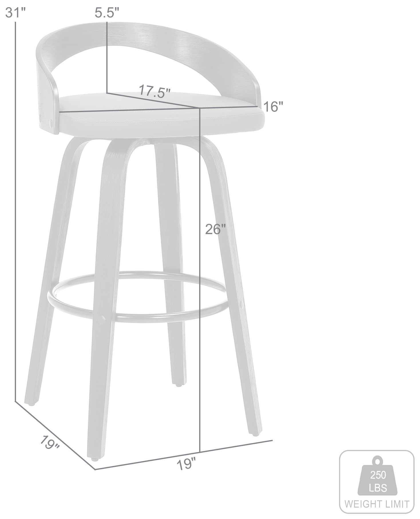 Sonia 26 in. Swivel Barstool in Grey Faux Leather and Black Wood