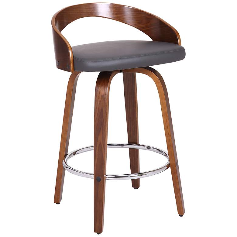 Image 1 Sonia 26 in. Swivel Barstool in Grey Faux Leather and Walnut Wood