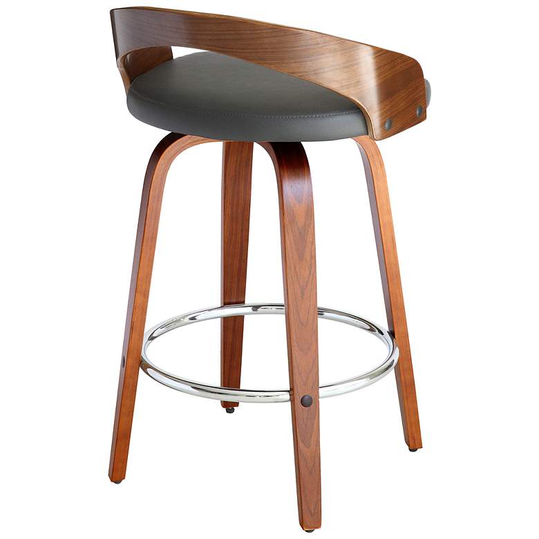 Image 5 Sonia 26 in. Swivel Barstool in Grey Faux Leather and Walnut Wood more views
