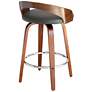 Sonia 26 in. Swivel Barstool in Grey Faux Leather and Walnut Wood