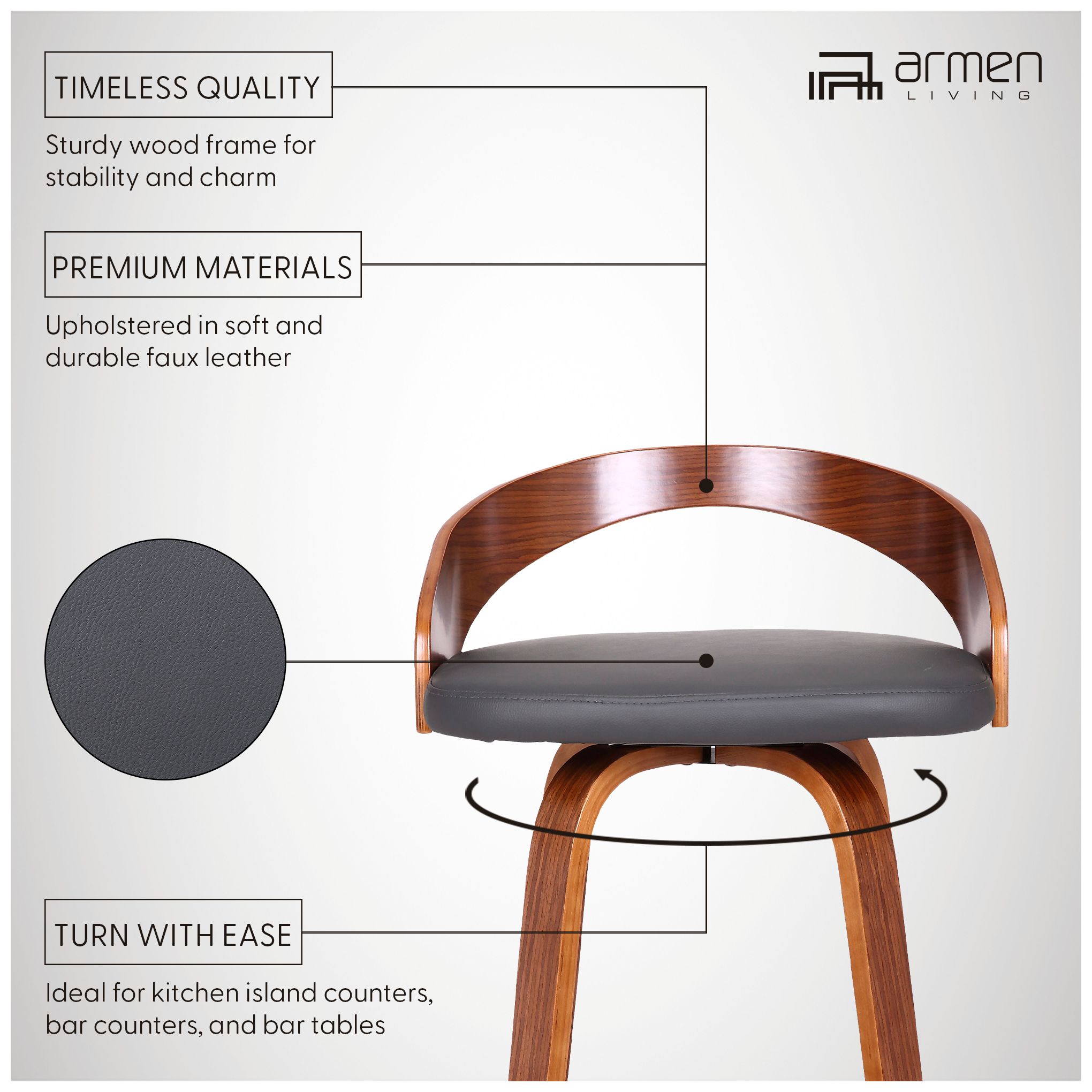 Sonia 26" Gray Faux Leather Swivel Bar Stool