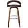 Sonia 30 in. Swivel Barstool in Brown Faux Leather and Walnut Wood