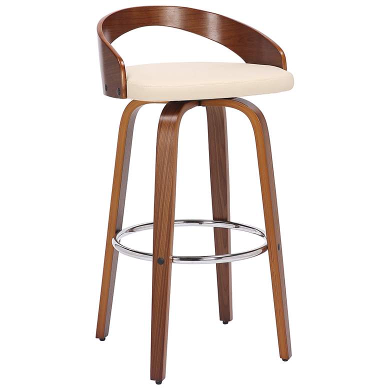 Image 1 Sonia 30 in. Swivel Barstool in Cream Faux Leather and Walnut Wood