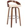 Sonia 30 in. Swivel Barstool in Cream Faux Leather and Walnut Wood
