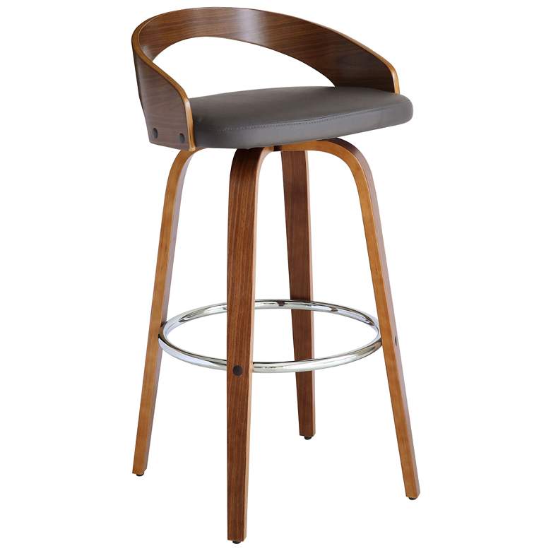 Image 1 Sonia 30 in. Swivel Barstool in Grey Faux Leather and Walnut Wood