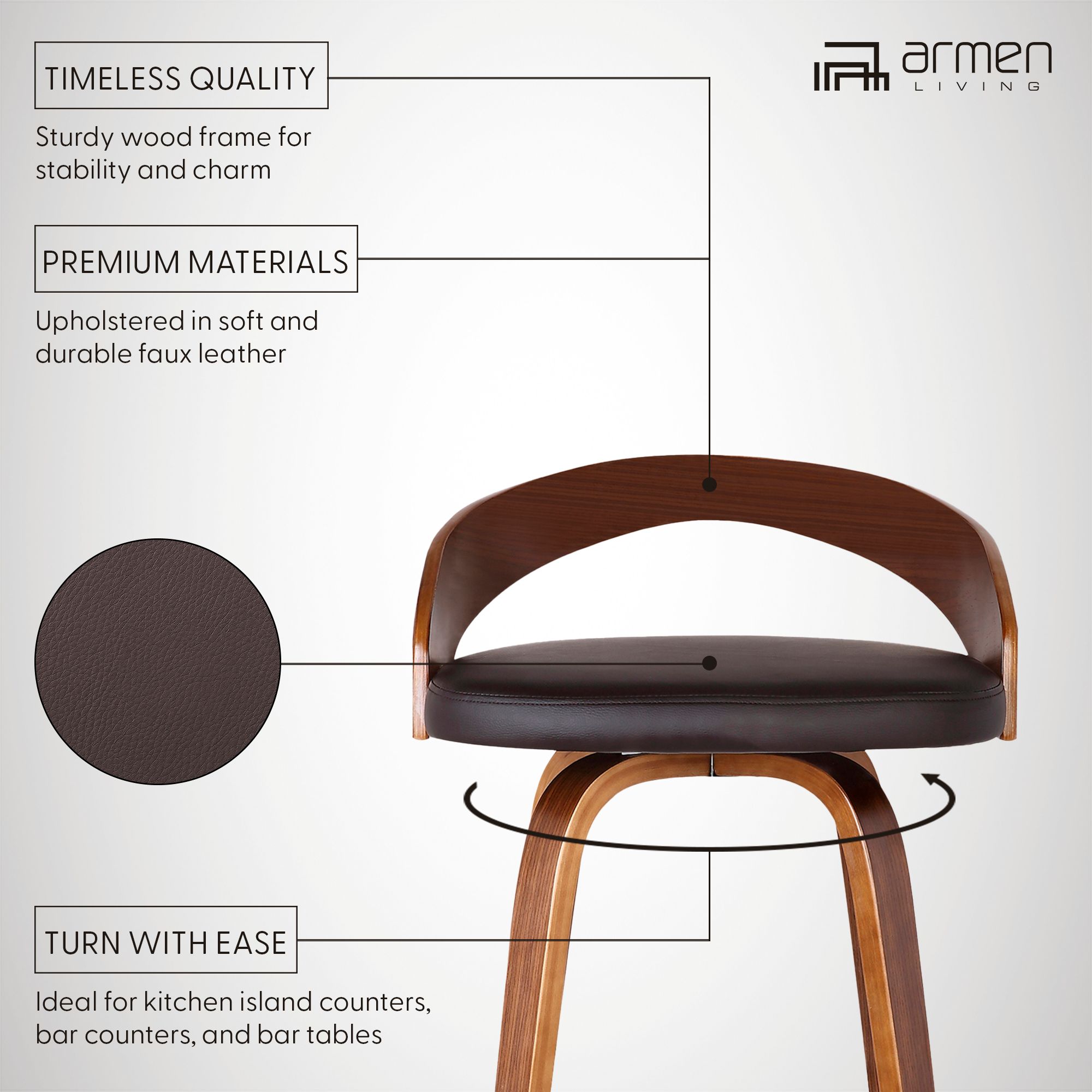 Sonia 30" Brown Faux Leather Swivel Bar Stool