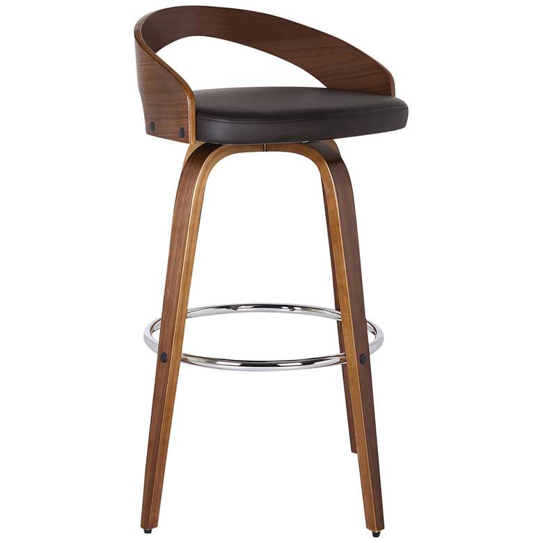 Image 1 Sonia 30" Walnut Wood Brown Faux Leather Swivel Bar Stool