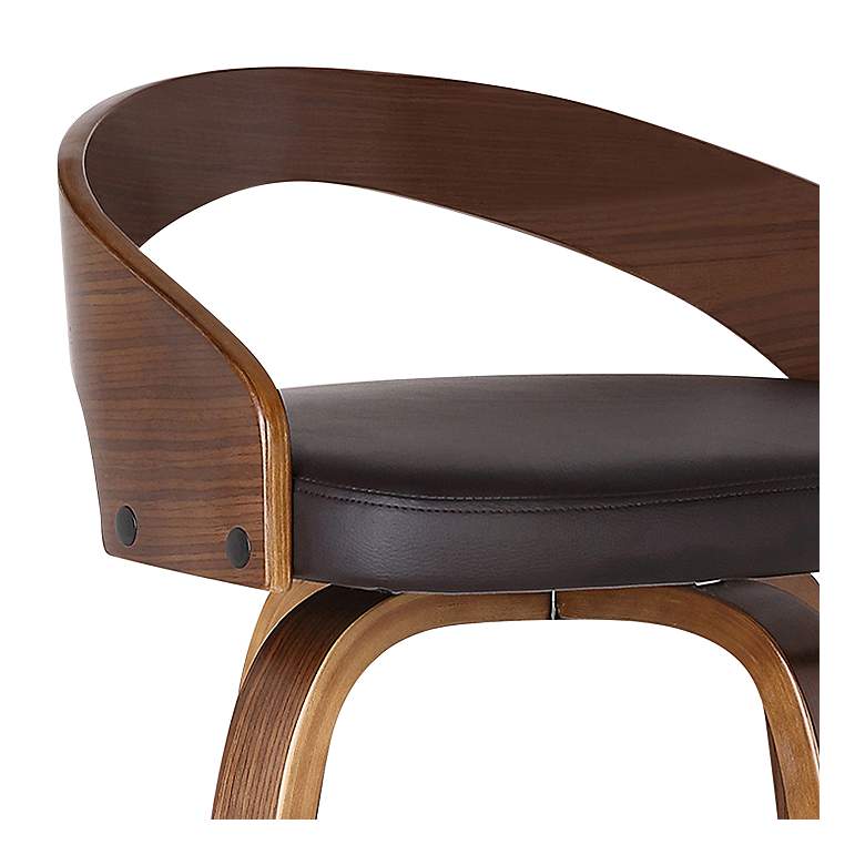 Image 2 Sonia 30" Walnut Wood Brown Faux Leather Swivel Bar Stool more views