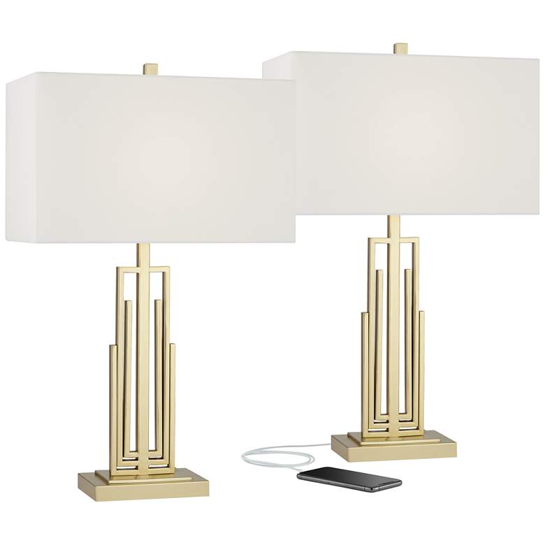 Image 2 Sonia Gold Metal Table Lamps Set of 2 with USB Ports