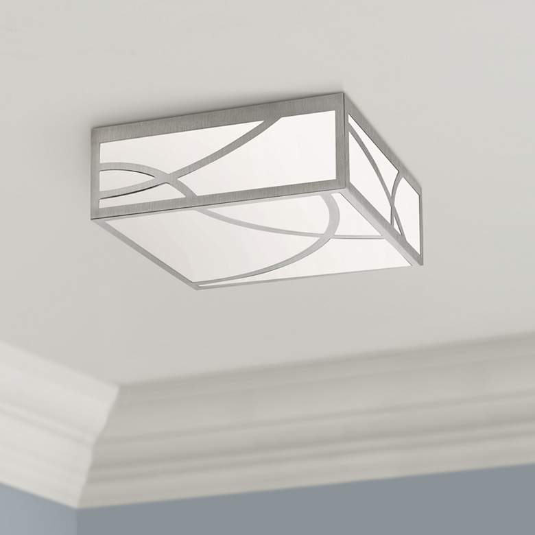 Image 1 Sonneman Haiku 12"W Satin Nickel Square LED Ceiling Light