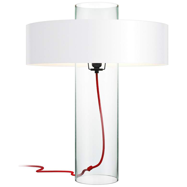 Image 1 Sonneman Level Clear Glass Table Lamp with White Shade