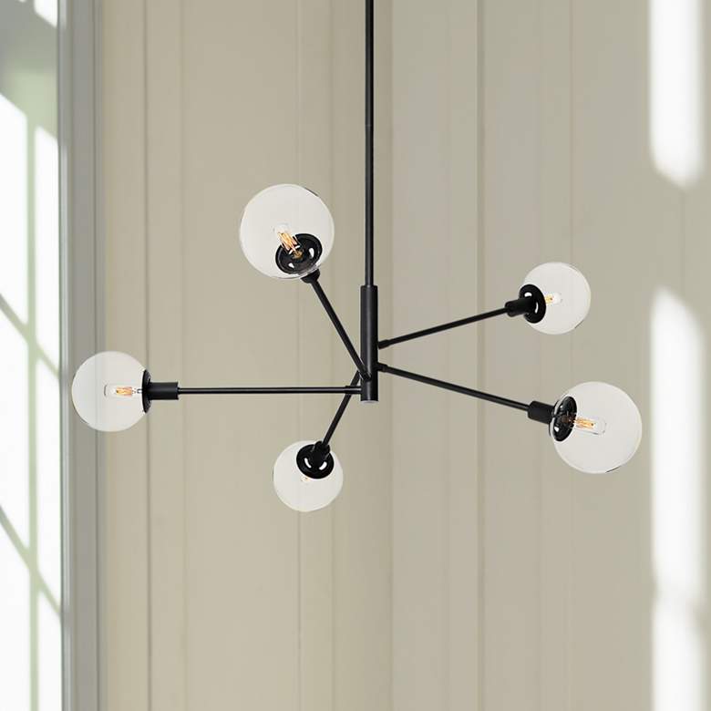 Image 1 Sonneman Orb 38 1/2" Wide Satin Black 5-Light Chandelier