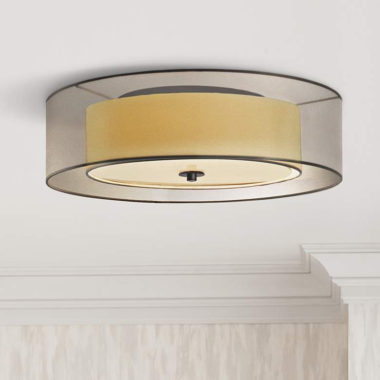 Image 1 Sonneman Puri 22"W Black Brass Fluorescent Ceiling Light