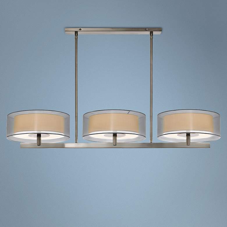 Image 1 Sonneman Puri 48 inchW Satin Nickel Kitchen Island Light Pendant