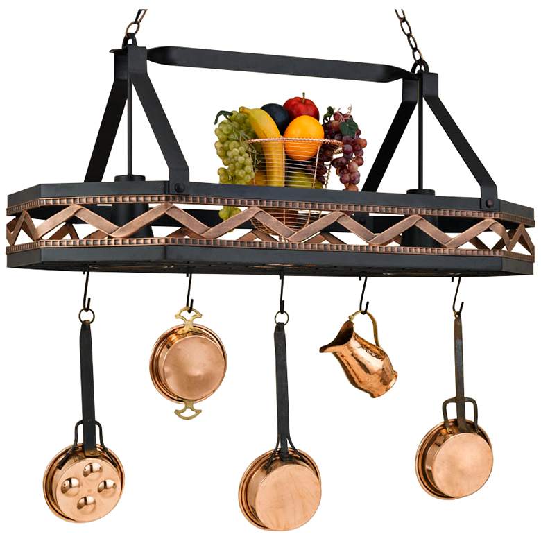 Image 2 Sonoma 42" Wide 2-Light Black Leather Pot Rack Chandelier